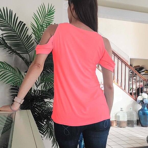 Cold Shoulder Short Sleeve Top White T-shirt Off shoulder - Picture 2 of 4